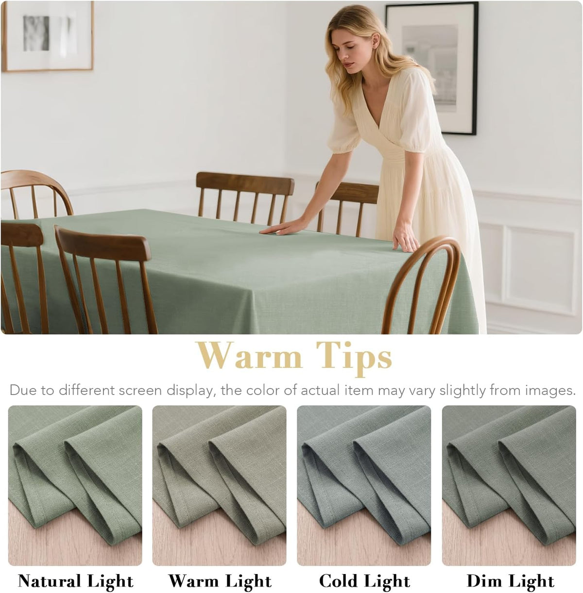 H.VERSAILTEX Linen Table Cloths Rectangle 60 x 104 Inch Premium Tablecloth Spill-Proof Waterproof Table Cover for Dining Buffet Feature Extra Soft and Thick Fabric Wrinkle Free, Sage