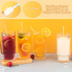 8 Pcs 11oz Ribbed Glass Cups With Bamboo Lids, Stackable, Vintage, Suitable for Coffee, Juice, Cocktails, Beer