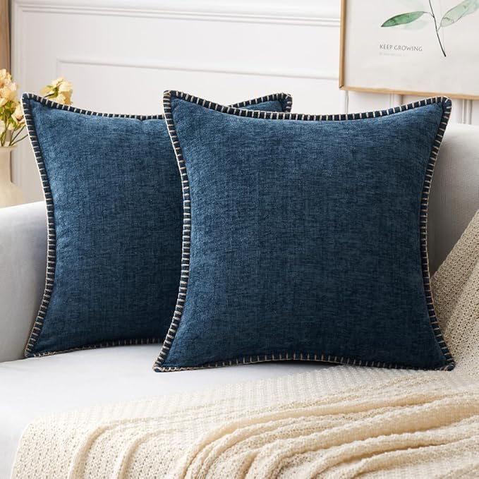 MIULEE Pack of 2 Couch Throw Pillow Covers 16x16 Inch Dark Blue Farmhouse by MIULEE
