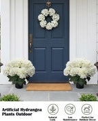 20” Artificial Hydrangea Plants Outdoor in Pots, Faux Hydrangea Bushes for Front Porch, Realistic White Fake Flowers for Patio Garden Indoor Home Decor