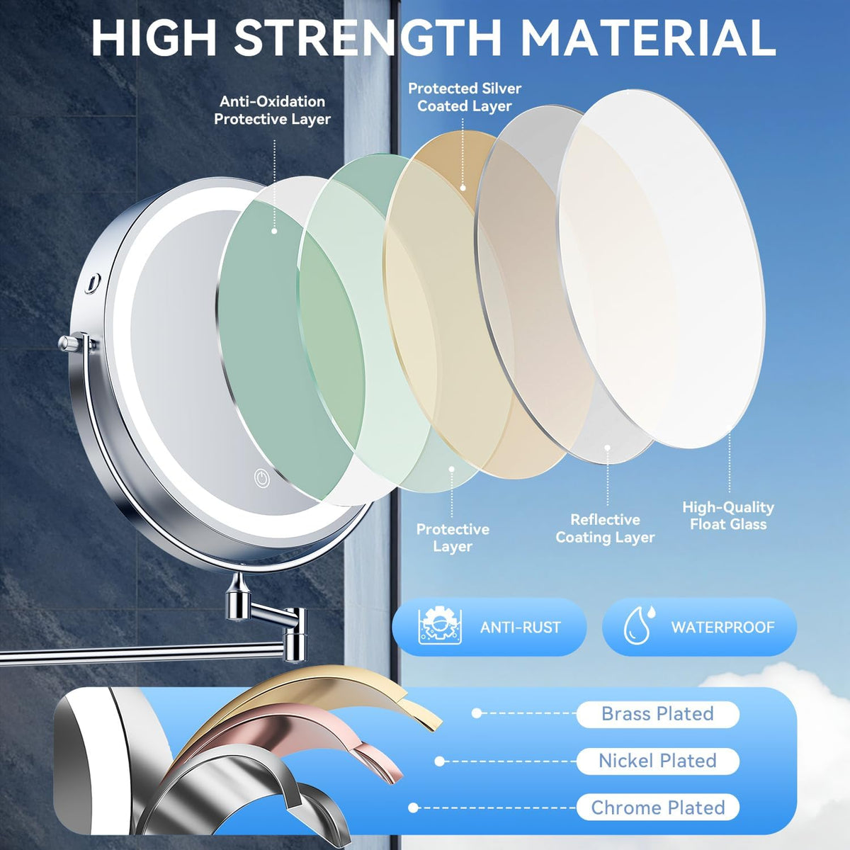 Auxmir 9″ 5000mAh 1X/30X Wall Mounted Lighted Magnifying Makeup Mirror