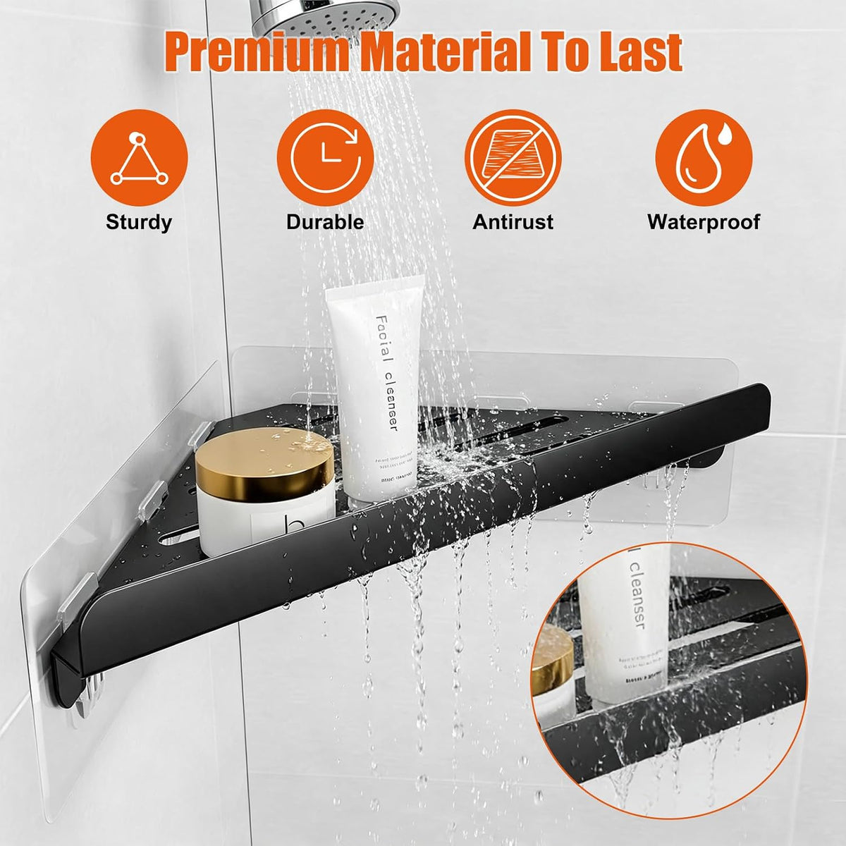 Shower Caddy Storage, Triangle Corner Shelf with Adhesive Hook
