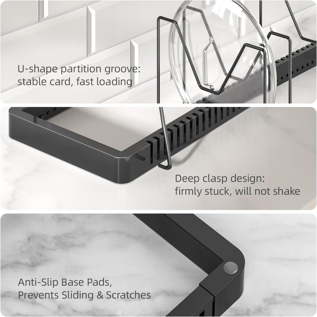 Pots and Pans Organizer under Cabinet, Expandable Pot Lid Organizer Holder with 12 Adjustable Compartment, Pan Organizers inside Cabinet for Lids, Bakeware, Kitchen Storage Pot Rack, Black