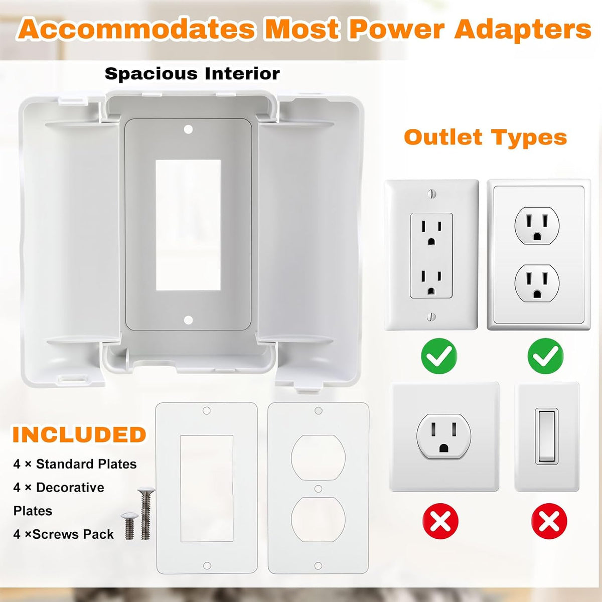 Tellegloww Safety Outlet Cover Box, 8 Pack