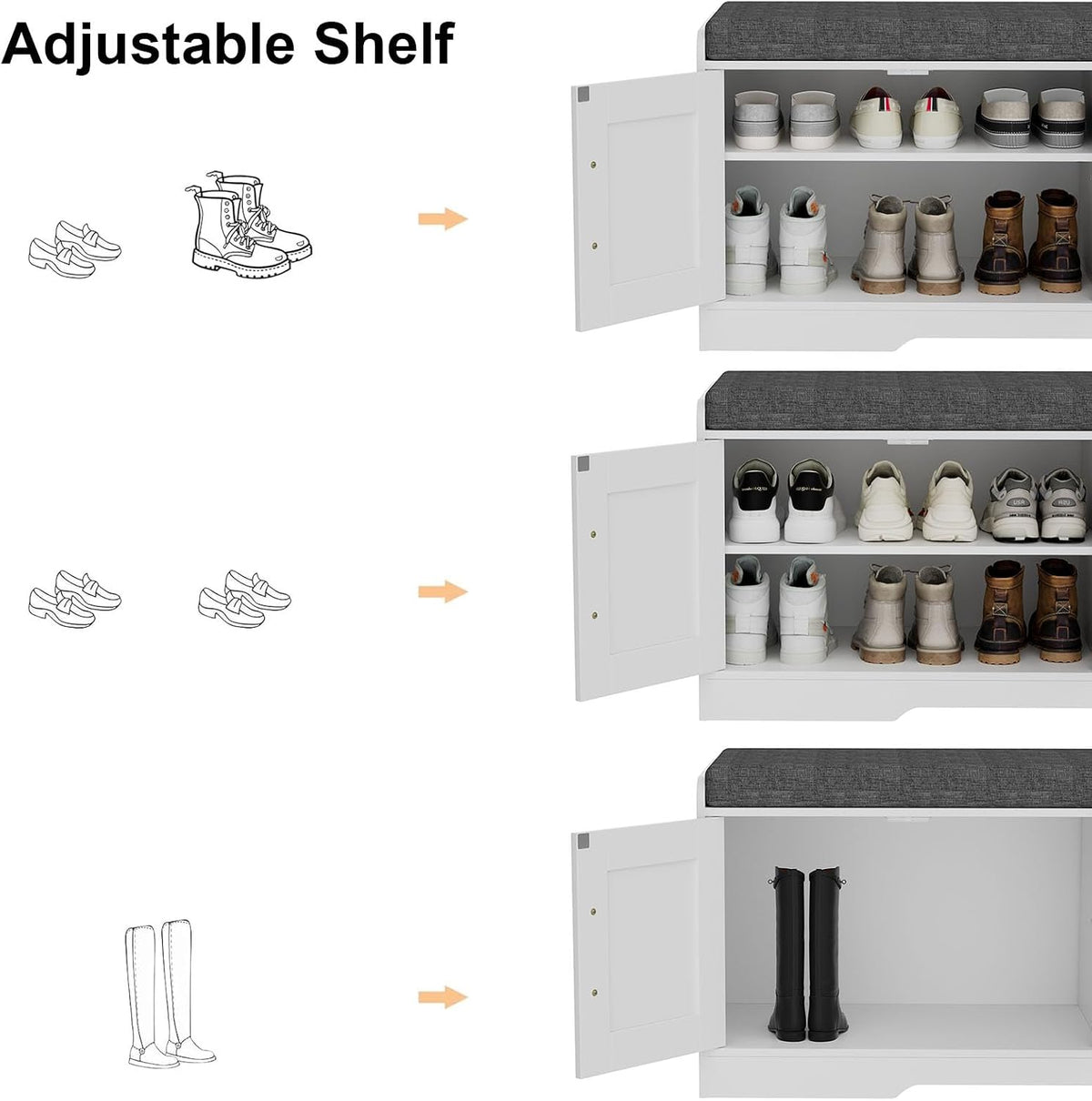 Homleke Shoe Storage Bench, 4 Doors & Thickened Padded Seat Cushion