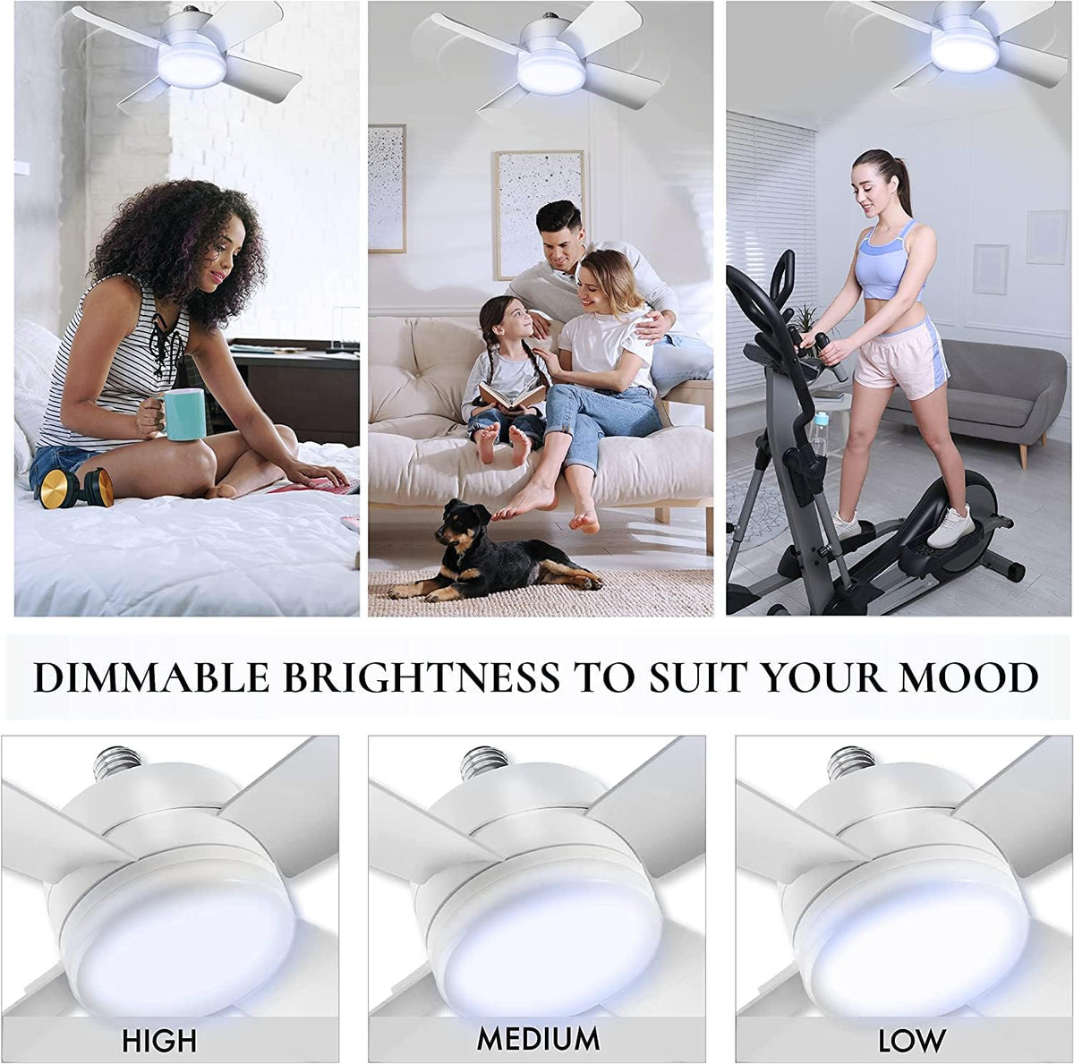 Bell+Howell Socket Breeze Light 5-Speed Deluxe LED – Ceiling Fans with Lights and Remote Control – For Bedroom, Kitchen, Living Room,1000 Lumens / 5000 Kelvins As Seen On TV