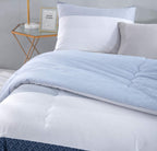 SLEEPBELLA Comforter King Size, 600 Thread Count Cotton White and Navy Striped Patchwork Reversible Pattern Reversible Blue Comforter Set,Down Alternative Bedding Set 3Pcs (King, Blue Patchwork)