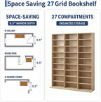 Garvee 9 Tier Tall CD Display Cabinet, 27-Compartment Media Tower, Natural