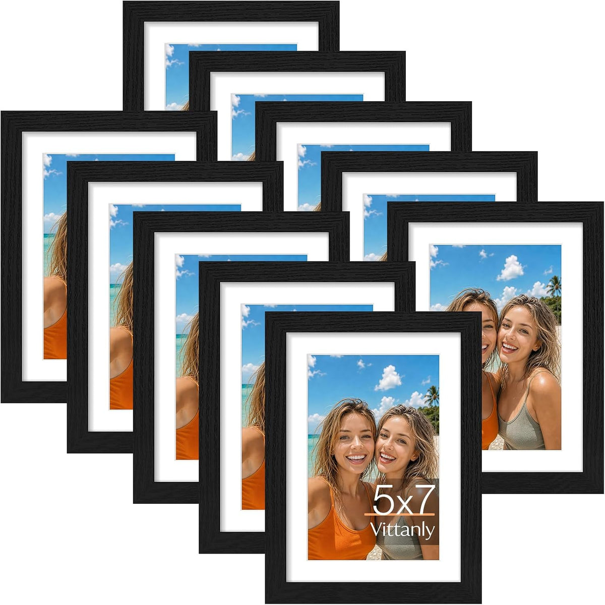 Vittanly 5x7 Picture Frames Set of 10 for Wall or Tabletop Display, Black