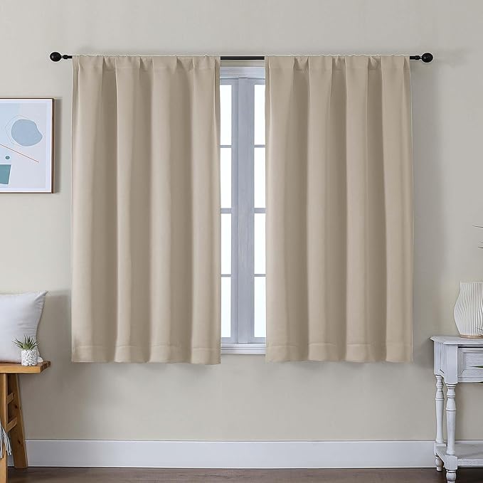 Simplebrand Ava Biscotti Beige Short Blackout Curtains by Simplebrand