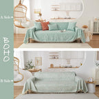 HANDONTIME Farmhouse Couch Cover Tassel Light Green Sofa Covers - Image 2
