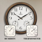 Outdoor Patio Clock - Waterproof Thermometer Combo, 14 Inch, Bronze