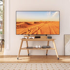 Solid Wood Rolling TV Stand with Power Outlet, Mobile TV Stand