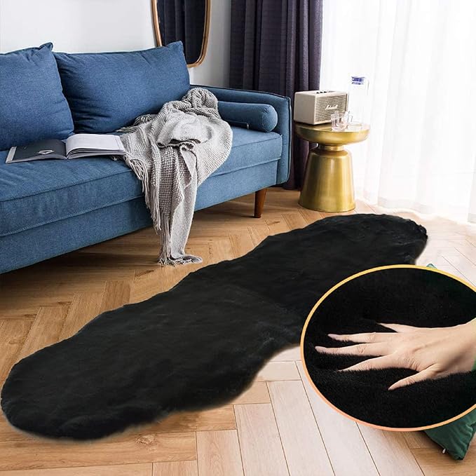 ORINOVA Black Shag Washable Fluffy Fur Area Rugs - Image 3