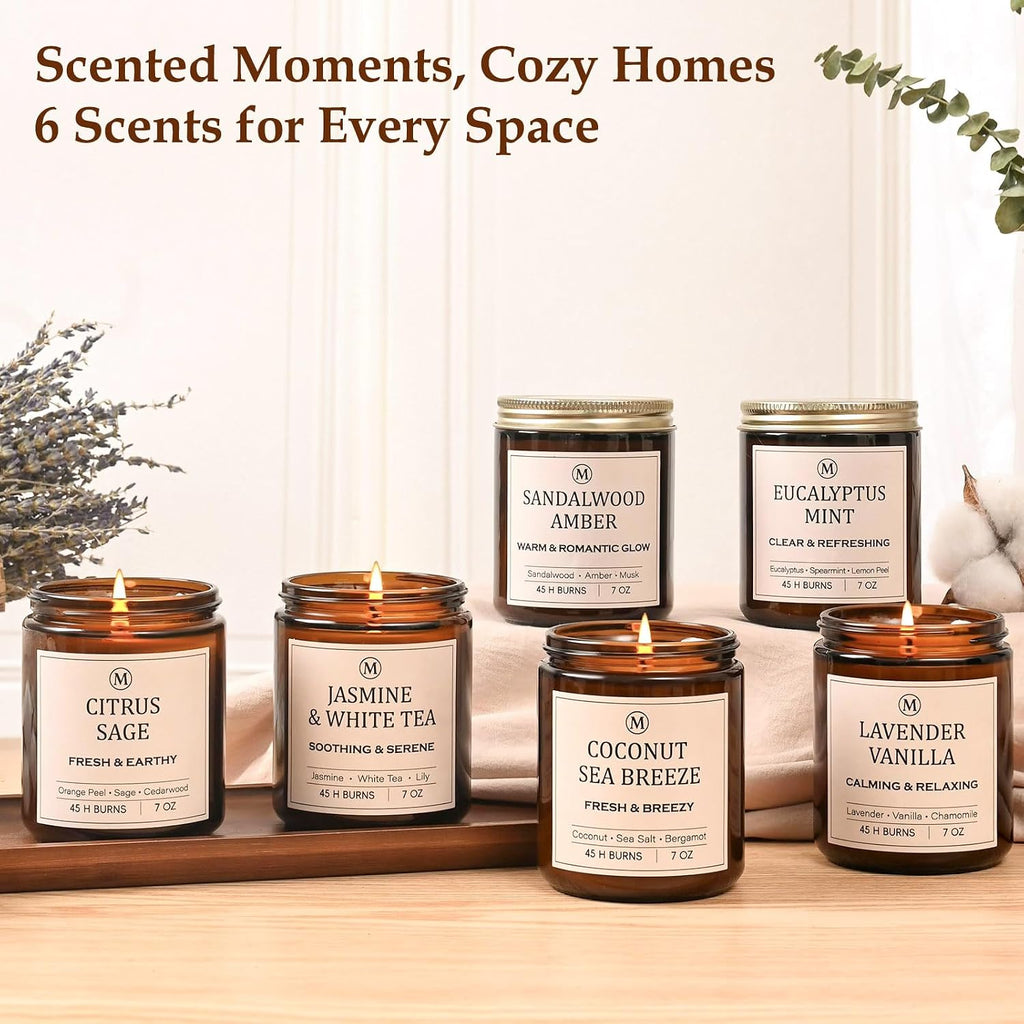 Scented Candles for Home, 6-Pack Soy Candle Gift Set, Up to 300 Hours