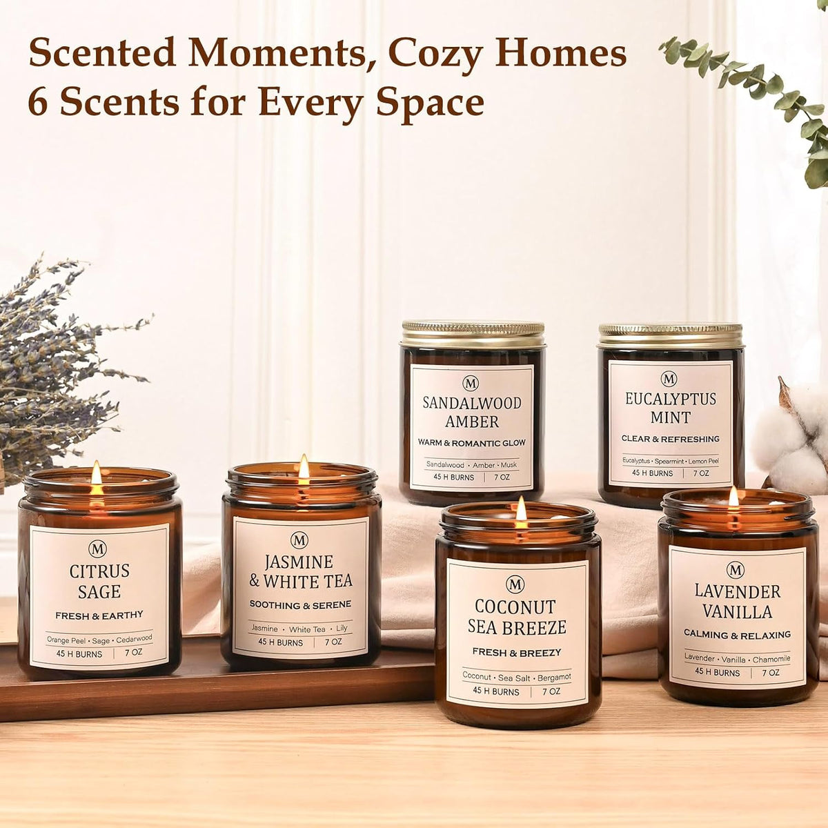 Scented Candles for Home, 6-Pack Soy Candle Gift Set, Up to 300 Hours