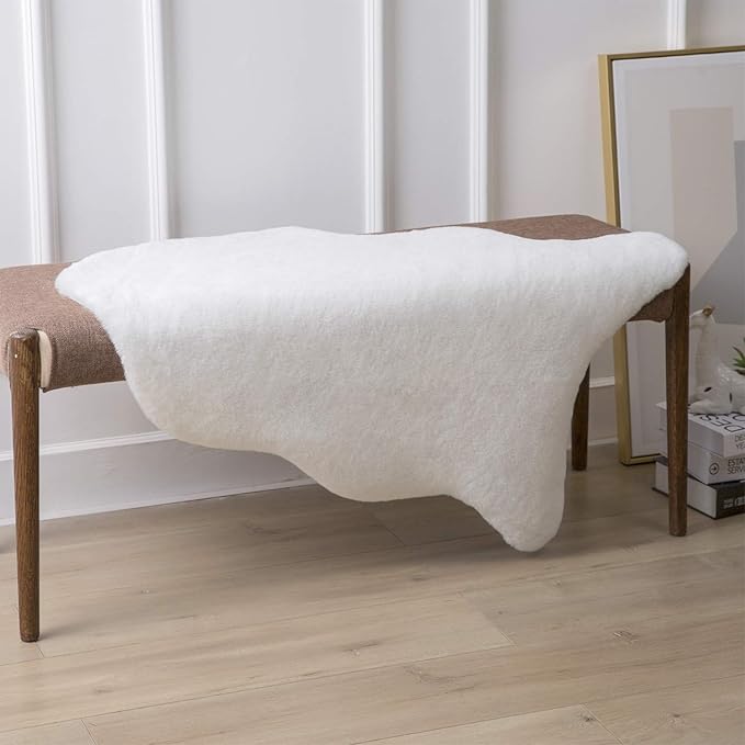 Ashler Faux Fur Rug, Upgraded Soft Faux Rabbit Fur White Area Rugs, 2 x 3 Feet - Image 2