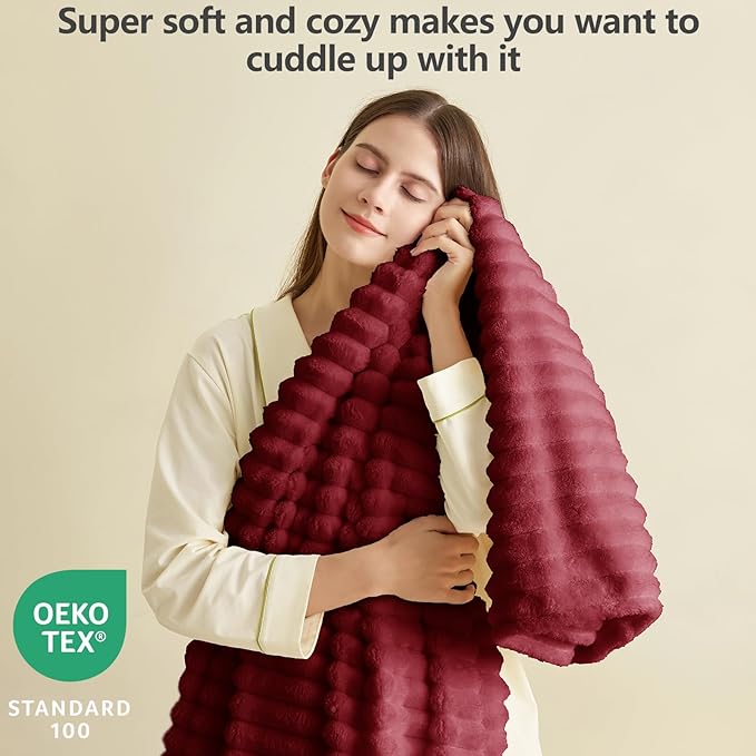 HIMEET Deep Red Ribbed Twin Blanket - Image 2