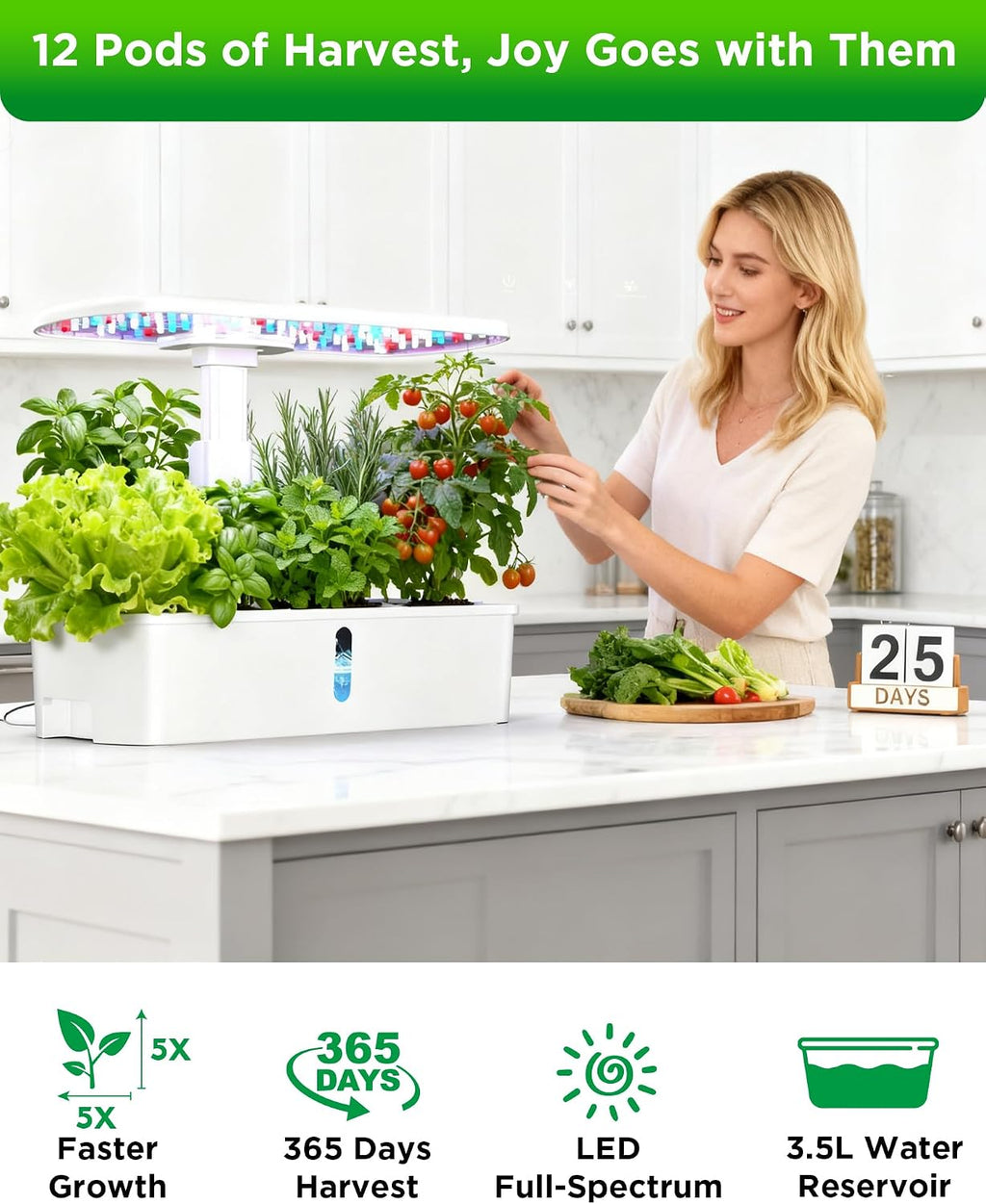 Hydroponics Growing System Kit 12 Pods, Indoor Garden with LED Grow Light