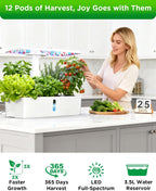 Hydroponics Growing System Kit 12 Pods, Indoor Garden with LED Grow Light