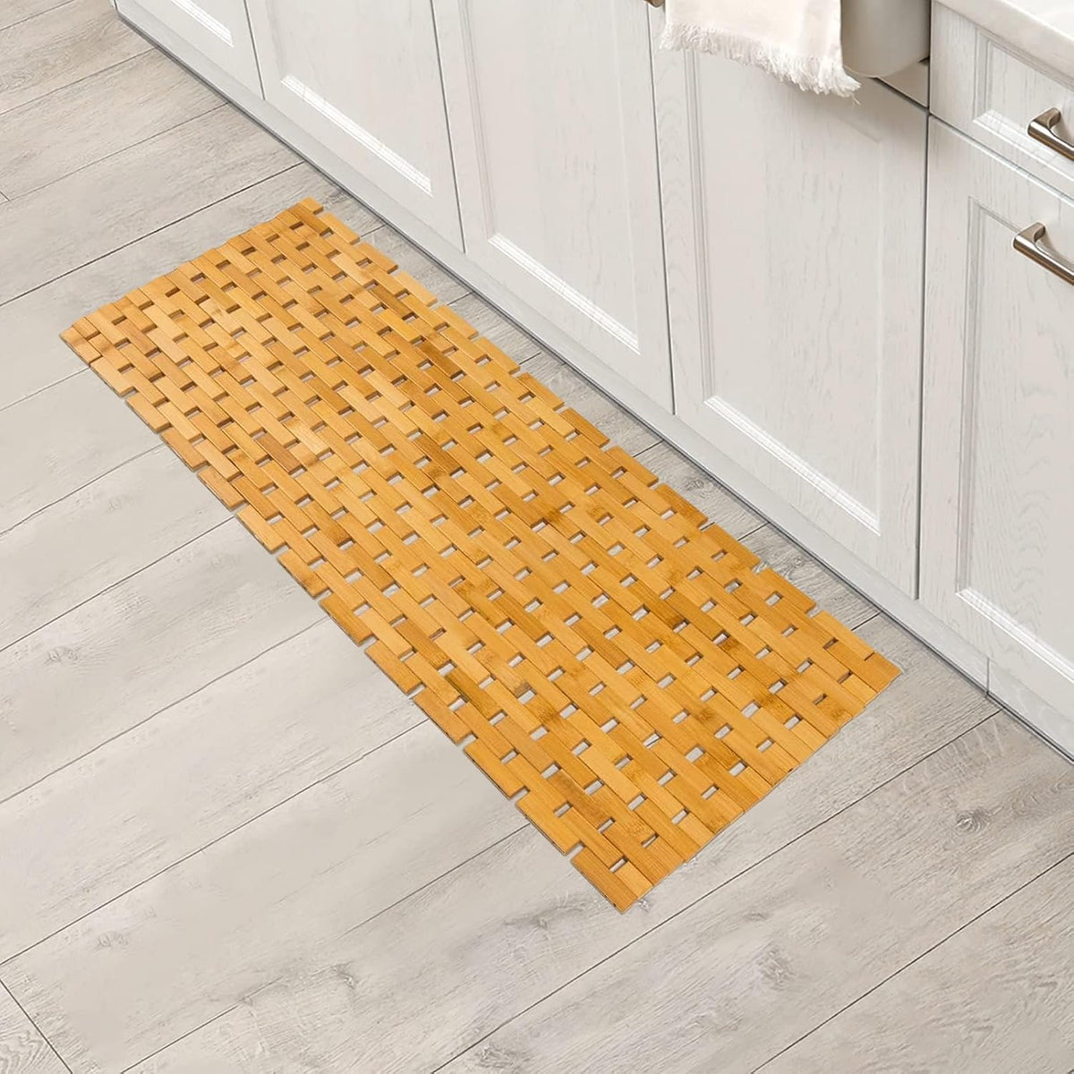 Bath Mat Bathroom Runner Long Large Rugs Floor Wood Shower Bathtub Waterproof Non Slip Accessories 16x34 Inch Easy to Clean, Natural, 1 pc