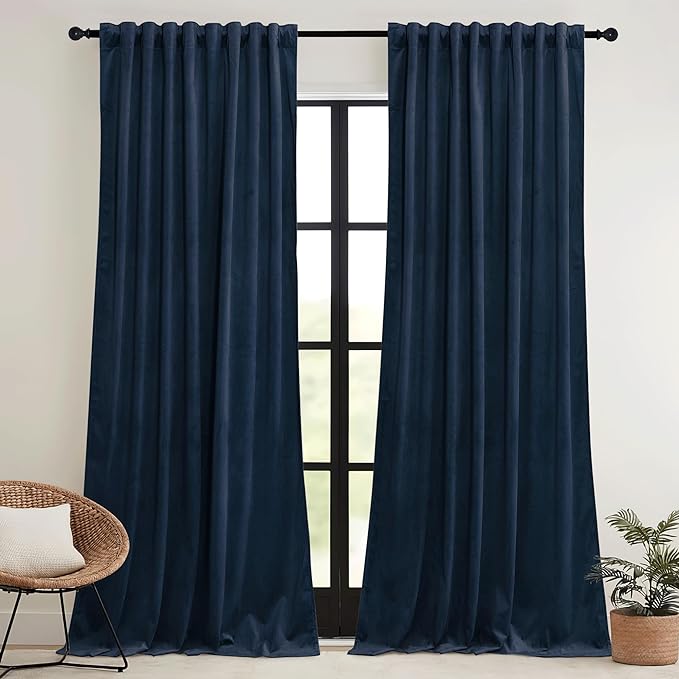 RYB HOME Navy Blue Velvet Curtains 102 inches - Image 2