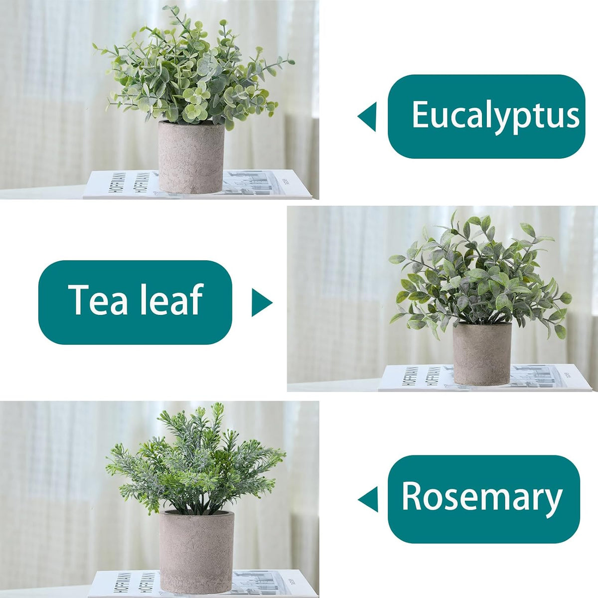 3 Pack Fake Plants Small Potted Artificial Plant for Desk Shelf Decor