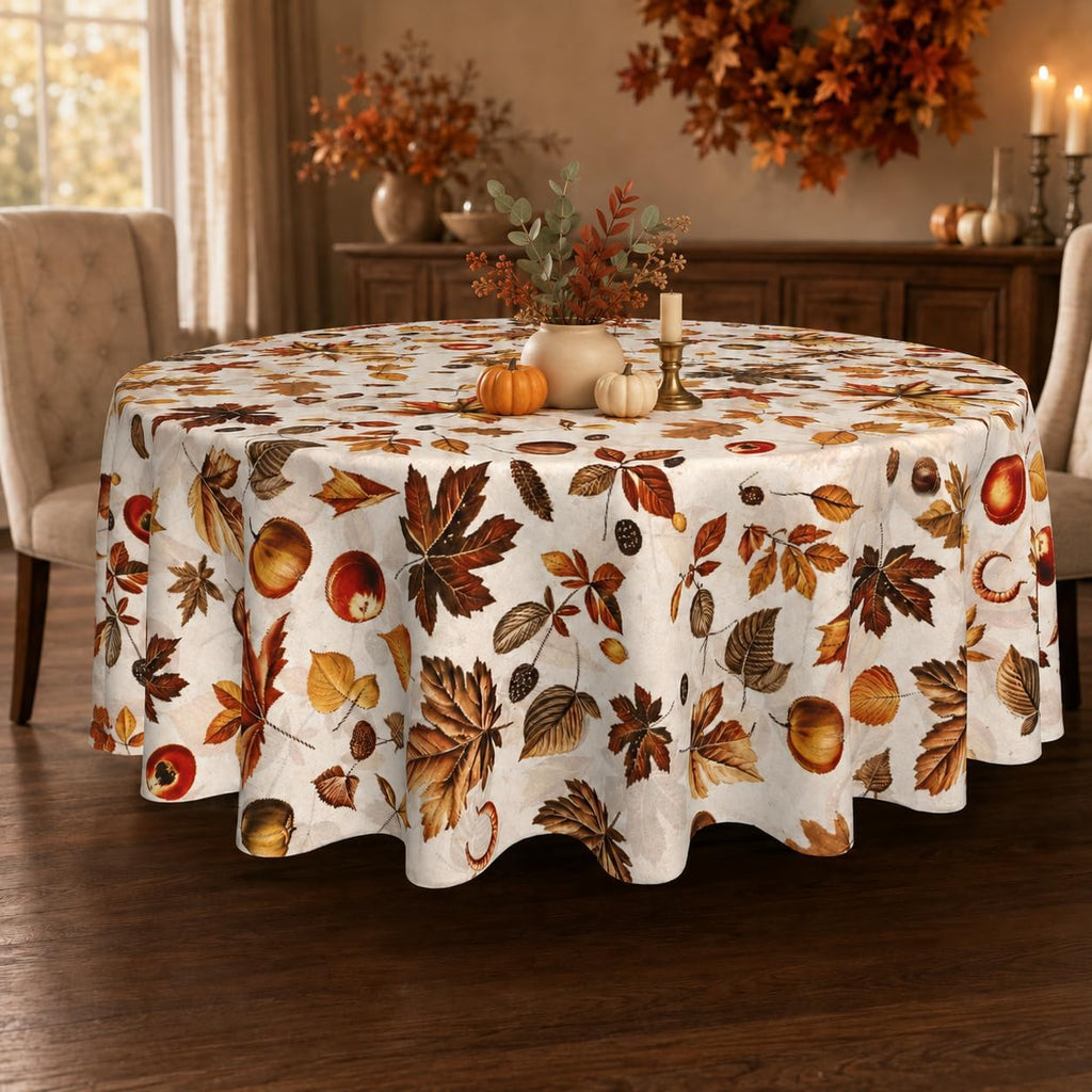 Fall Round Tablecloth 60 Inch Fruit Maple Leaves Table Cloth Thanksgiving Harvest Table Decorations Autumn Table Cover for Holiday Kitchen Dining Party Season Decor