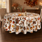 Fall Round Tablecloth 60 Inch Fruit Maple Leaves Table Cloth Thanksgiving Harvest Table Decorations Autumn Table Cover for Holiday Kitchen Dining Party Season Decor