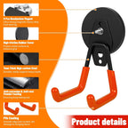 4 Pack Heavy Duty Magnetic Garage Hooks,No Drill Installation and Rubber Coating for Scratch-Free Use,Space Saving Large Utility Hooks for Kitchen,Tools,Pegboard,Workshop (Red 2pcs+Black 2pcs)