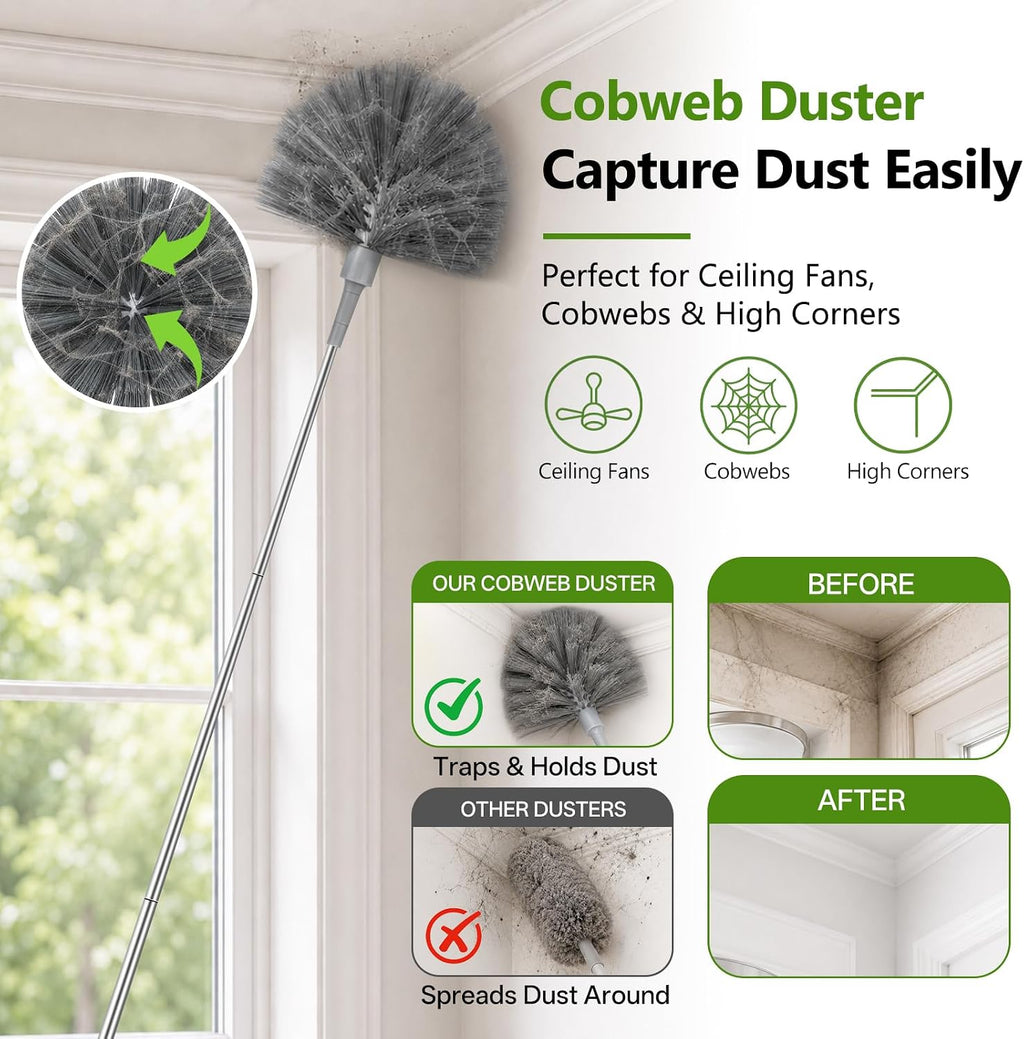 10-Piece Duster with Extension Pole, Cobweb Duster for High Ceiling
