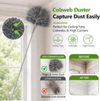 10-Piece Duster with Extension Pole, Cobweb Duster for High Ceiling