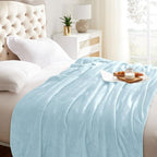 KMUSET Fleece Blanket Mist Blue Lightweight Super Soft Cozy Fuzzy Bed Blankets - Image 4