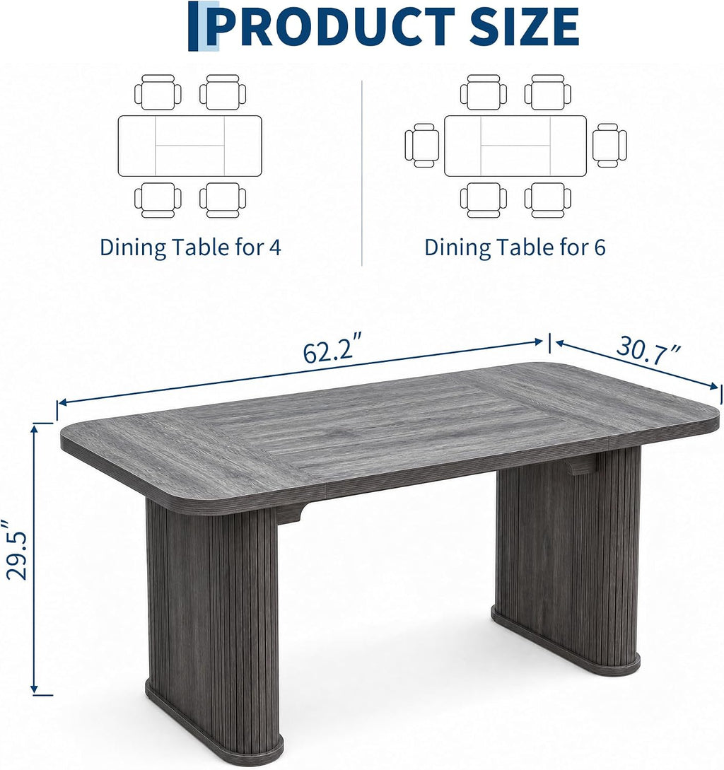 Garvee Dining Table for 6-8 People-62 Long Kitchen Dinner Table, Gray Oak