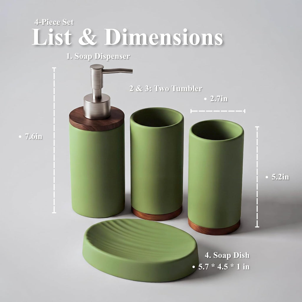 LarqeeWare Ceramic Bathroom Accessories Set 4 Pcs, Matte Bathroom Sink Set