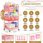 Diaper Cart with Lockable Wheels and Easy Assembly, 3 Tier Pink