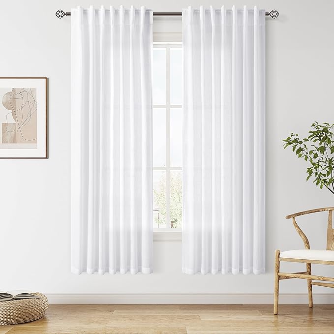 Snow White Linen Curtains 72 Inches Long by Nanspring