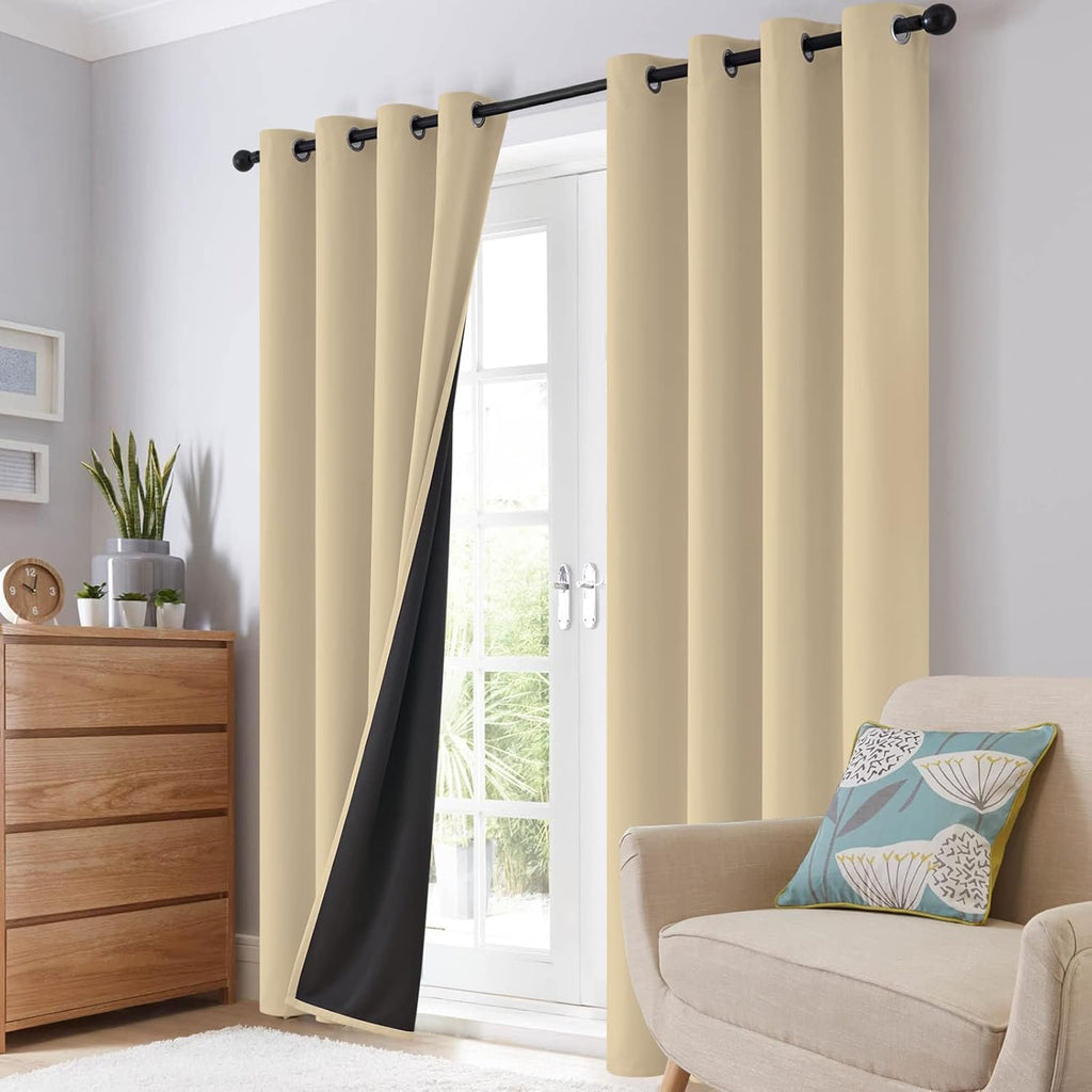 SimpleHome Beige 100% Blackout Curtains Room Darkening Living Room 84 Inch