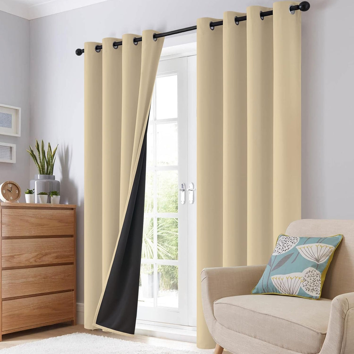SimpleHome Beige 100% Blackout Curtains Room Darkening Living Room 84 Inch