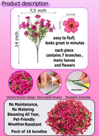 AXYLEX Artificial Flowers for Outdoors, 16 Bundles Fake Plants (Red)