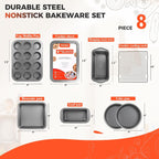 Non-Toxic Baking Pans Set, 8-Piece Nonstick Bakeware Sets