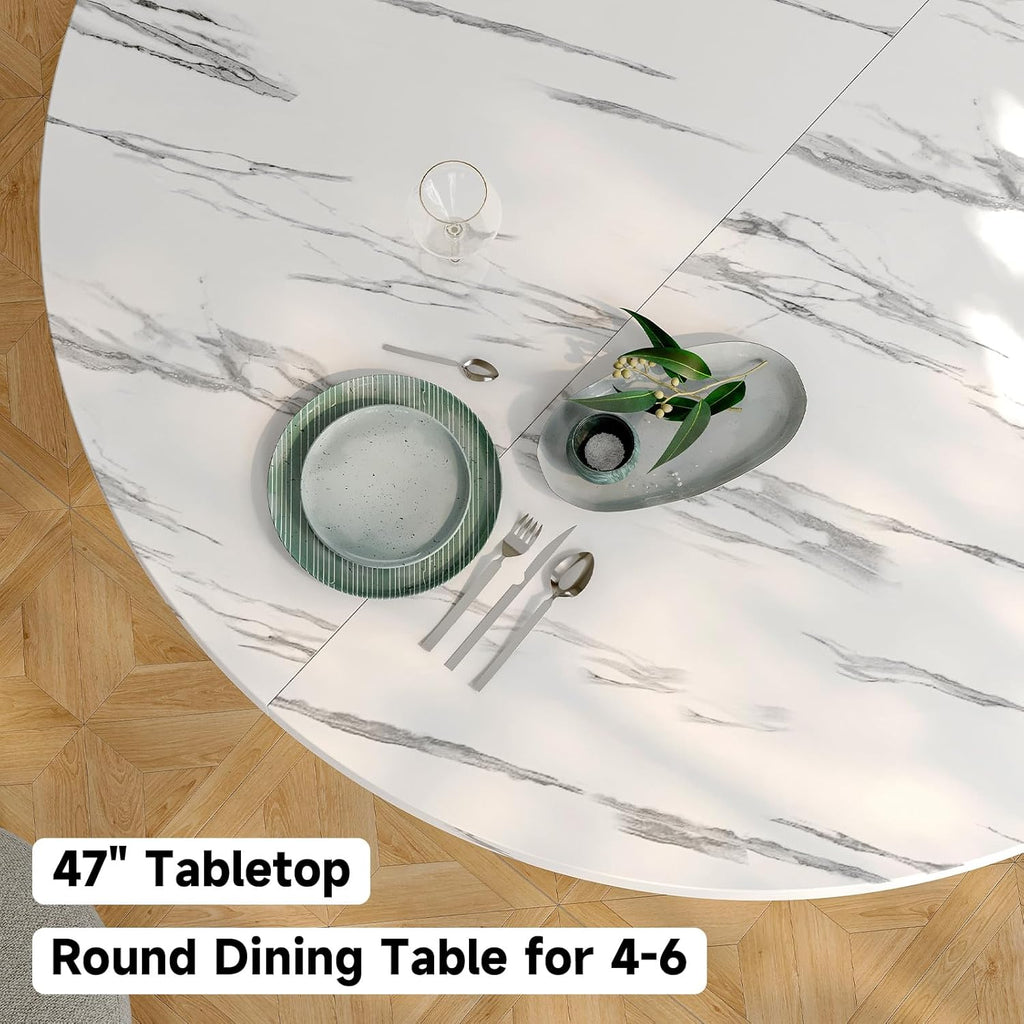 ComfyCorner 47" Round Dining Table, Circle Fluted Kitchen Table Only Marble