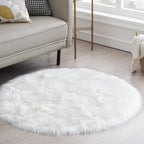 White Fluffy Round Fur Area Rug - Image 2
