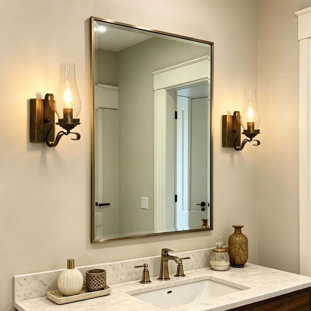 Battery Operated Wall Sconces, Rustic Wall Lights Sets of 2, Non-Hardwired Antique Kerosene Wall Lamps, Vintage Bedside Gold Wall Sconces with Remote for Living Room, Bedroom, Hallway etc