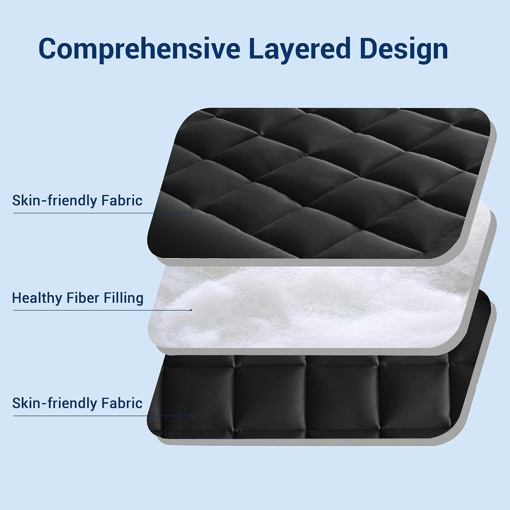 Breathable and Comfortable Mattress pad for Back Pain Relief. Features a 360° Full Enclosure Design to Prevent Slipping and Shifting（Black,Twin 38"x75"）