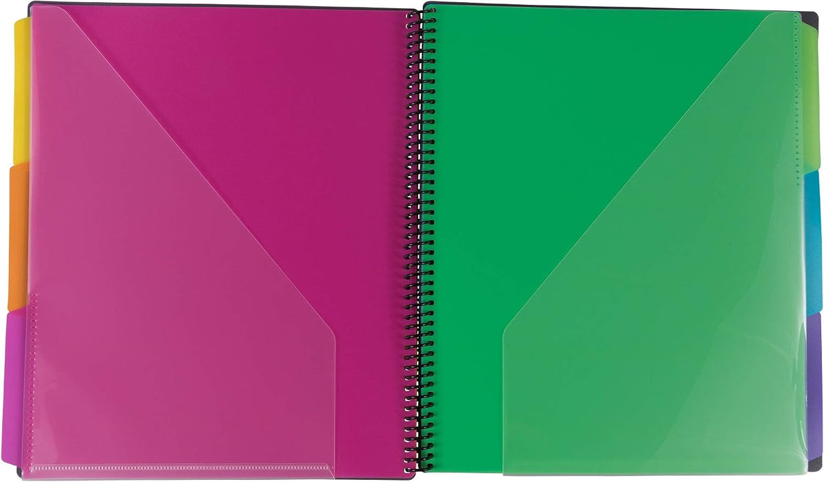 JAM PAPER Plastic Multi Pocket Folder - 24 Pocket Organizer with Zipper Pouch - Smoke Grey with Colorful Tabs - 10 1/2 x 11 1/2 - Sold Individually