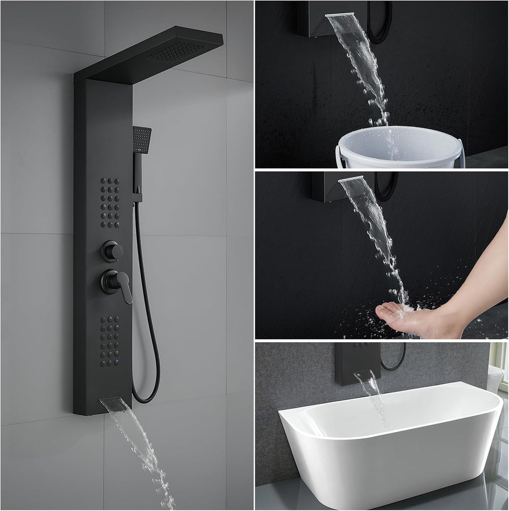 ROVATE 4 in 1 Shower Panel Tower with Powerful Body Jets, Matte Black