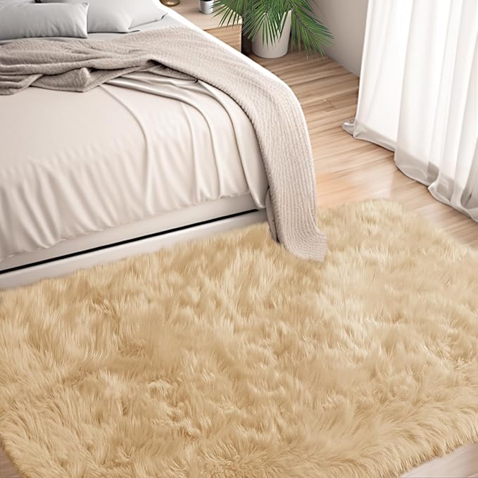 Ciicool Beige Fur Fluffy Rug, 2x4 ft Small Faux Fur Rugs - Image 3