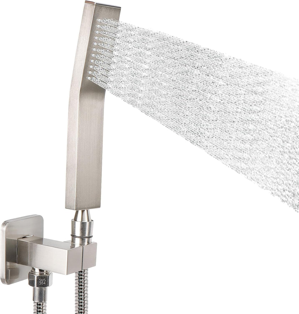 NearMoon Hand Held Shower Head, Luxury High Pressure Shower Kit with Wall Connector and Hose Set, for Bathroom Showering System Contemporary Square Style (Brushed Nickel)