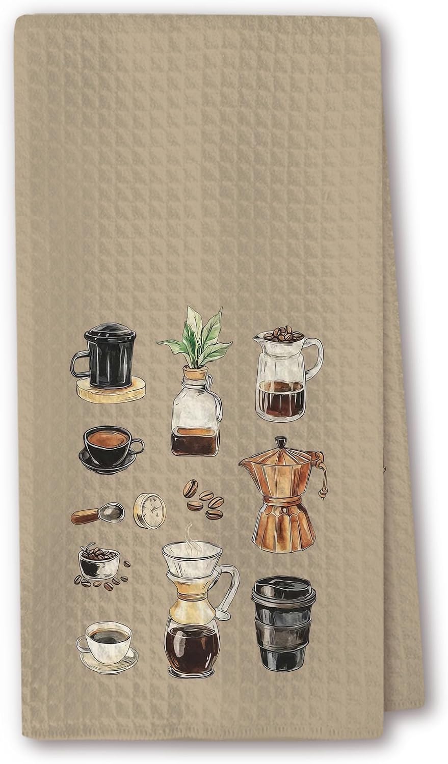 Cute Kitchen Towels - Coffee Bar Illustration with Pour Over, Moka Pot & Cups, Absorbent Dish Towels for Kitchen, Barista-Style Tea Towel, Giftable Housewarming Gifts New Home - 16"x24"(237)